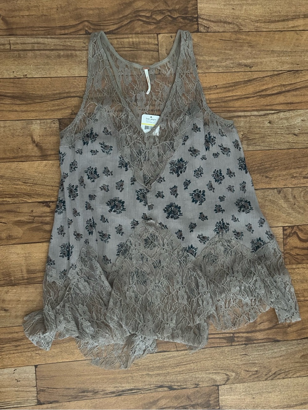 Free People Light Stone Combo Floral Lace Tunic Top Size M